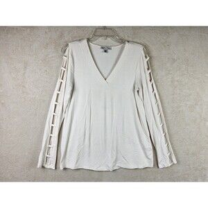 Neiman Marcus Women's Cut Out Long Sleeve V Neck Shirt Size S